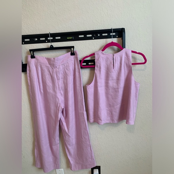 ANTONIO MELANI Light Pink Linen-Blend Wide-Leg Pants & Sleeveless Crop Tank Set - Picture 9 of 13